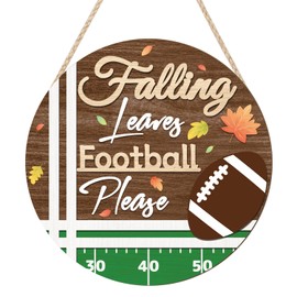 KAIRNE 3D Football Hanging Wood Sign,Falling Leaves Wooden Plaque,Autumn Door Hanger,Fall Sign For home Decor,Maple Wall Decor,Thanksgiving Gifts for Football Club Fans Games Season Party Decorations