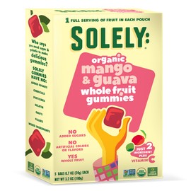 SOLELY Organic Mango and Guava Whole Fruit Gummies, 3.5 oz (5 Bags 0.7 oz each) | Three Ingredients | No Added Sugars, Artificial Colors or Flavors | Vegan Fruit Snacks