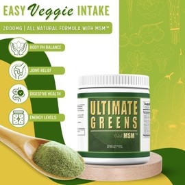 Daily Health, Ultimate Greens with MSM Powder, Vegan Friendly Natural Ingredients Gluten Soy Free NO GMO Superfood Vegetable Nutritional Drink Alkalizing Energy 8oz 6 Pack (6 Month Supply)
