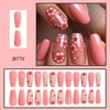 Flower Press on Nails Long Coffin Fake Nails Pink Style