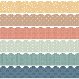 72Pcs 70.8Ft Modern Boho Bulletin Board Border Decoration Colorful Classroom Border Trim Boho Scalloped Borders Stickers Bulletin Board Decors for Classroom School Home Office Wall Chalkboard Decor