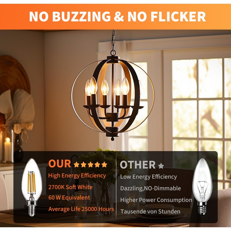 ALAMPEVER Chandelier Light Bulbs,E12 Candelabra Bulb 60 Watt,E12 LED Bulb