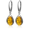 Amber Sterling Silver Oval Leverback Earrings