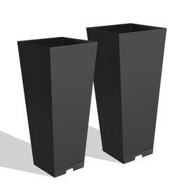 Greens Word 2-Pack Tall Galvanized Steel Planter Boxes – 28" H Tapered Design with Drainage Holes & Insert Tray, Black Powder Coated Metal Flower Pots