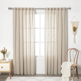 MYSKY HOME Cotton Curtains for Living Room Farmhouse Semi Sheer Light Filtering for Windows, Linen Look Texture Soft Modern Decor Country Style, 50" x 84", Light Oatmeal, 2 Panels