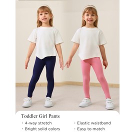 EASWEET Toddler Girls Leggings 2-Pack Bamboo Viscose Little Girls Casual Stretch Pants, Navy/Pink, 2T