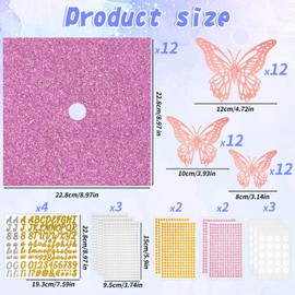 ywevyezc Construction Paper kit for Graduation Cap Decorations with 12 Sheets Pink Glitter Cardstock 3D Butterfly,Rhinestone Stickers for DIY Graduation Hat Topper Crafts Scrapbook Supplies