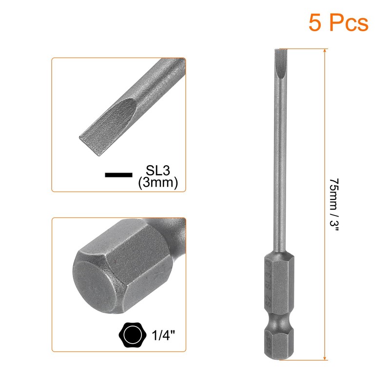 QUARKZMAN 5 Pieces Flat Head Slotted Tip Screwdriver Bits Set