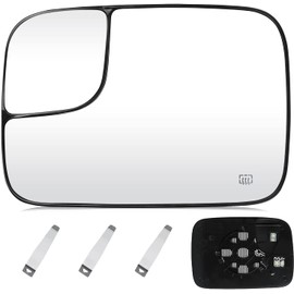 Driver Side Mirror Replacement Glass With Backing Plate Heated Compatible 2005-2009 Dodge Ram 1500 2500 3500 w Blind Spot Lens (Towing Tow Telescopic Telesoping)