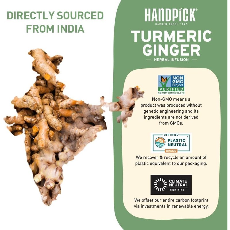 HANDPICK, Turmeric Ginger Tea Bags (100 Herbal Tea Bags) Caffeine