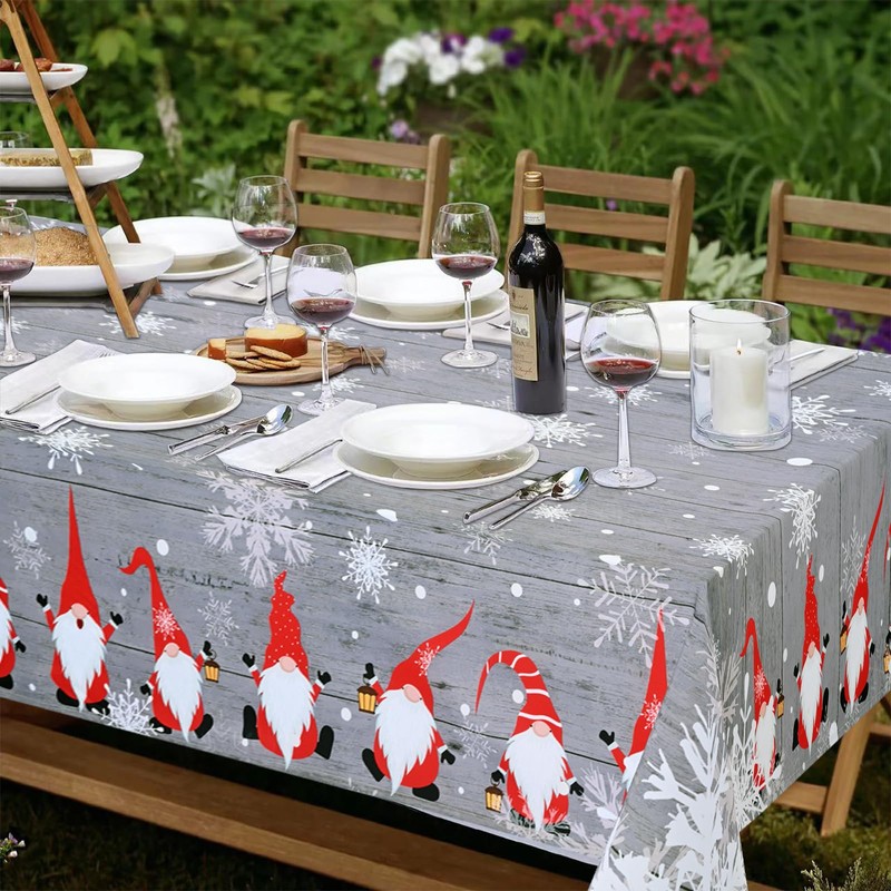 Yrendenge Christmas Grey Tablecloth, Santa Snowflake Rectangular Washable Tablecloth, Waterproof