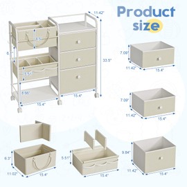 Cidaziya 2In1 Baby Diaper Caddy Organizers and Storage, 3 Tier Rolling Cart with Dividers and Drawers, Mobile Utility Cart Baby Dresser Clothes Organizer for Changing Table, Crib Nursery, Bedroom
