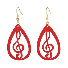 MALOYANVE Wooden Musical Note Earrings for Women Creative Vintage Bohemian Hollow Out Treble Eighth Music Clef Note Shaped Brown Black Boho Geometric Wood Earrings (Red)