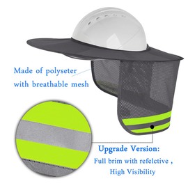 3 Pack Hard Hat Sunshield - Upgrade Full Brim Neck Sunshade Cover with Reflective Strip for Hardhats,Gray
