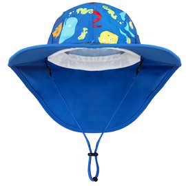 OMDEX Kids Sun Hat with Neck Cover, UPF 50+ Wide Brim Toddler Hat for Boys Girls, Reflective Summer Beach Hat for Outdoor, Fishing, Travelling & Camping