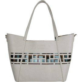 Pavilion Gift Company Slate Sky Plaid Laser Cut Double Handled Tote Removable Crossbody Bag, White, 18"