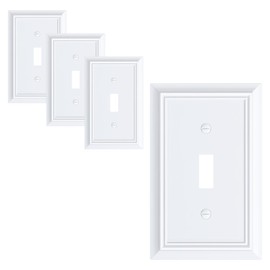 4-Pack Single Toggle Light Switch Cover Plate, Durable Natural Bamboo Fiber Decorative Switch Plate Covers, Pure White 1 Gang Wall Plate, Corrosion Resistant