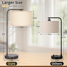 Bedside Table Lamp with USB C+A Charging Ports, Fully Dimmable Industrial Tall Nightstand Reading Desk Lamp for Bedroom, Living Room, Office, 9W LED Bulb Included