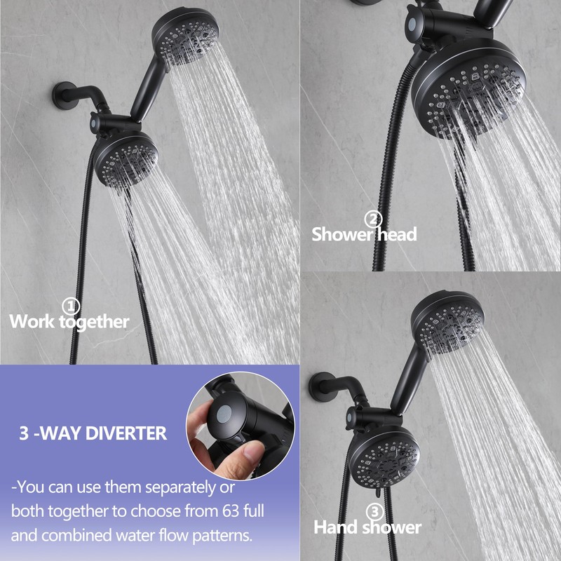 CISTPOFS 2 Handle Shower Faucet Matte Black, 2 in 1