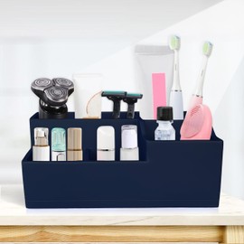 UNICYEEGAR Multi Use Bathroom Toothbrush Holder Organizer, Bathroom Countertop Toothpaste Electric Toothbrush Razor Storage, Cosmetic Organizer, 5 Compartments, Resin in Soft Touch Navy Blue