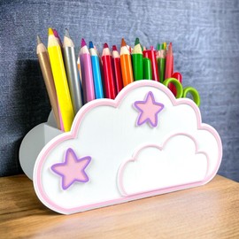 KAJAWIS Pencil Organiser, Kids Organiser, Eco-Friendly, Pen Holder, Cloud, Desk, Pencil Box (Pink_star)