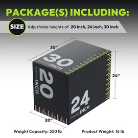 HANDBODE Plyometric Jump Box – 3-in-1 Plyo Box with Non-Slip Surface for Box Jumps and Durable High-Density Foam Core, Squats, and Home Gym Workouts, 30”x24”x20”, Colorful Size Stripes