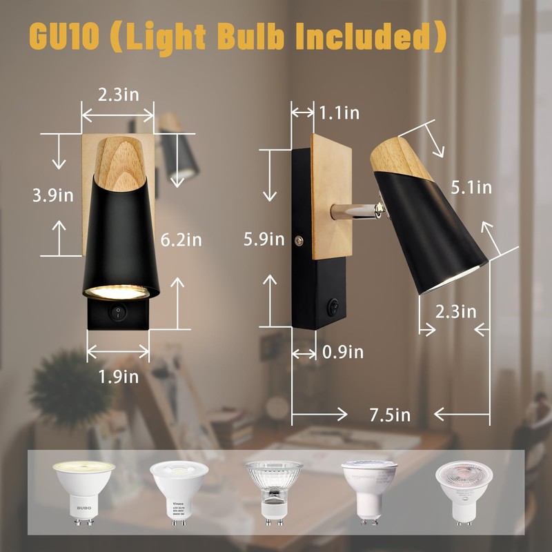 LMINGHON Matte Black Wall Sconces, LED Wall Lamp with On/Off