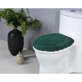 Home Weavers Luxury Collection 100% Cotton Tufted Bath Rug, Extra Soft and Absorbent Bath Rugs, Non-Slip Plush Bath Carpet, Machine Wash, Bath Rug for Bathroom, 18"x18" Lid Cover, Bottle Green