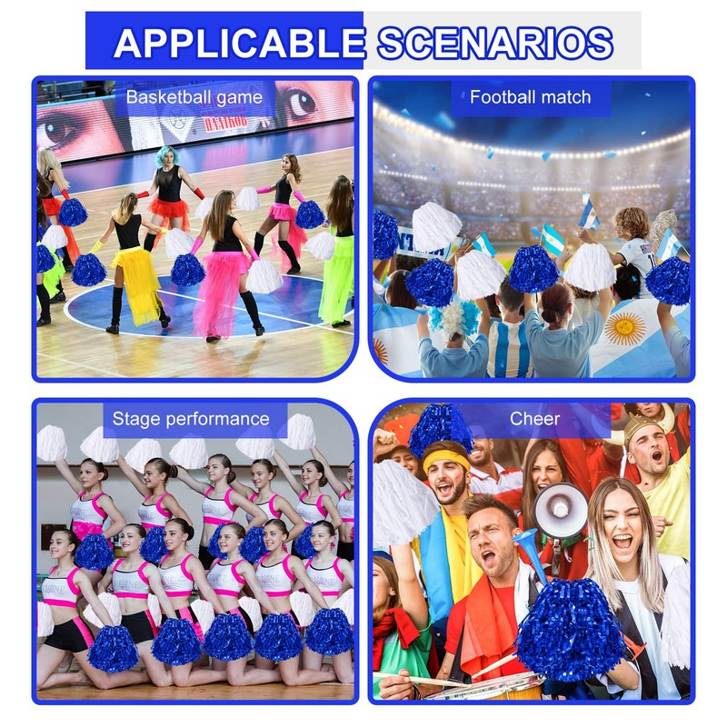 cssopenss 6 Pcs Pom Poms Cheerleading Metal Foil Blue Cheer