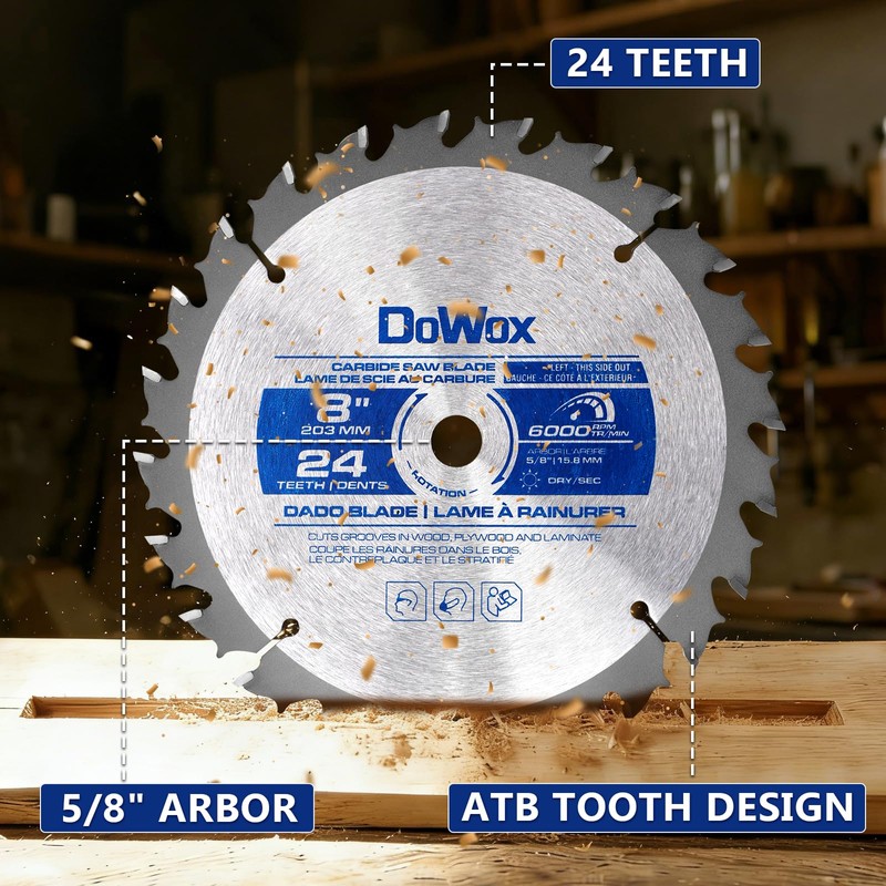DOWOX Dado Blade Set, 8-Inch, 24-Tooth with 5/8-Inch Bore -