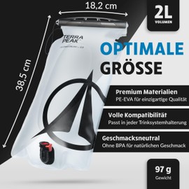 Terra Peak Hydration Bladder 2 L, Hydration Bag with Hose, Backpack Hydration Bladder, Hiking Water Bladder, BPA-Free, Hydration Bladder, Hydration Bag, Water Bag, Accessories for Hiking Backpack