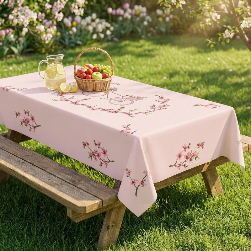 Cherry Blossom Pink Floral Tablecloth,Spring Tablecloth Rectangle, Japanese Tablecloth for