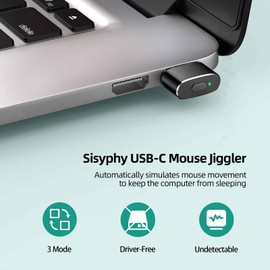 Sisyphy Mouse Jiggler USB C Port, Undetectable Mouse Emulator Auto Moving Mouse, with ON/Off Switch, Multi-Track Choice, Driver-Free Plug and Play