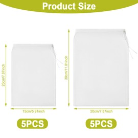 Nut Milk Bags Pack of 10 Straining Cloth Reusable (30 x 20.20 x 15) Cheese Cloth Organic Washable Filter Bag with Drawstring Nylon Filter Bag Nut Milk Bag for Nut Milk Cheese Coffee Yoghurt Fruit