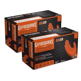 Gloveworks Guantes Desechables Industriales de Nitrilo Hd, 8 Mil, Sin Látex, Textura de Diamante En Relieve, Grandes, 2 Cajas de 100 Grande (Paquete de 200) Naranja