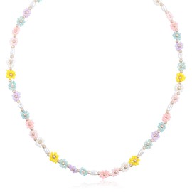 RIAH FASHION Colorful Acrylic Bead Bubble Statement Hammock Bib Necklace - Tessellate Cluster Statement Collar Beaded Flower, Linked Teardrop Jewel Net (Seed Bead Flower Necklace - Multi)