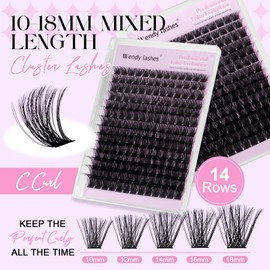 Cluster Lashes C Curl Individual Eyelashes Natural B-10-18mm Mixed Wispy Lash Clusters Reusable DIY Lash Extension at Home(FKDP-lash-B-C)
