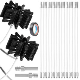 Chimney Sweep Kit Chimney Brush Kit Chimney Cleaning Kit, 20FT Dryer Vent Cleaner Kit Duct Cleaning Tools, Dryer Vent Cleaning Kit Fireplace Chimney Brushes-15pcs Flexible Rods, 2pcs 6in Chimney Brush