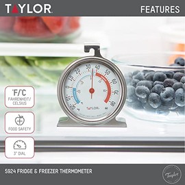 Taylor Precision Products 5924 Large Dial Kitchen Refrigerator and Freezer Kitchen Thermometer, 3 Inch Dial