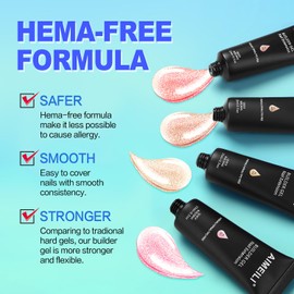 AIMEILI Poly Nail Extension Gel Milky Pink Glitter Builder Nail Gel Hema Free Poly Nail Enhancement Nail Art Design DIY Salon Nail At Home Gift for Women Nail Gel - 050