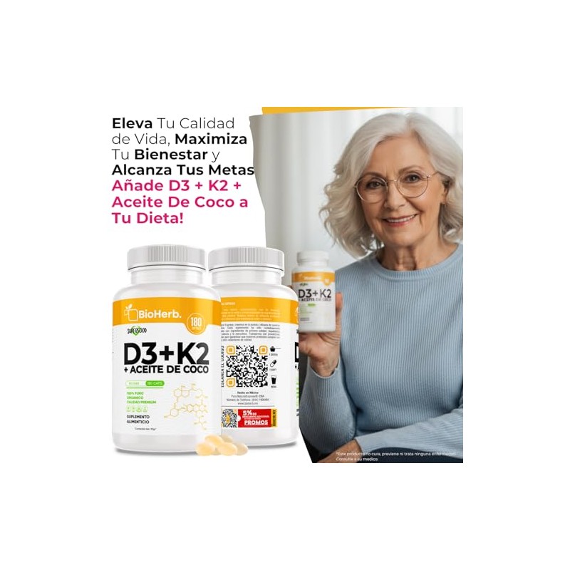 BioHerb® | Vitamina D3 + K2 (MK-7) con Aceite de