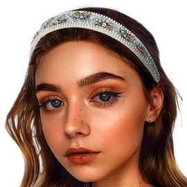 Barode Rhinestone Headbands Colorful Glitter Crystal Wide Headband Bejewelled Hairband Shell Pearl Bling Hair Accessories for Women (Q)