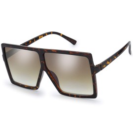 The Fresh Large Oversized Fashion Square Flat Top Sunglasses with Gift Box (3-Demi, Brown Gradient)