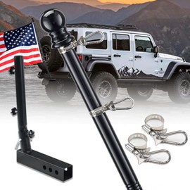 Truck Flag Pole Kit with Trailer Hitch Holder - 5FT Heavy Duty Flagpole for Trucks,Stainless Steel Flag Rings Hold Flag Securely,Upgraded Windproof Holder with Longer Sleeve for Truck,Pickup,Jeep