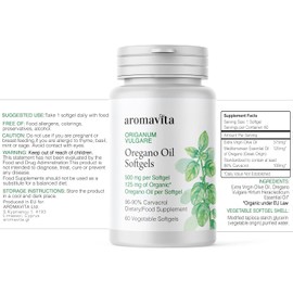 AROMAVITA Oregano Oil Capsules – 108mg Carvacrol per Softgel – High Potency Immune & Digestive Support – Vegan, Non-GMO, Gluten-Free – 60 Softgels – Greek Organic Wild Oregano