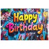 AIIKES 6x4ft Colorful Brick Wall Backdrop Retro Graffiti Happy Birthday