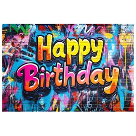 AIIKES 6x4ft Colorful Brick Wall Backdrop Retro Graffiti Happy Birthday Backdrop XY189