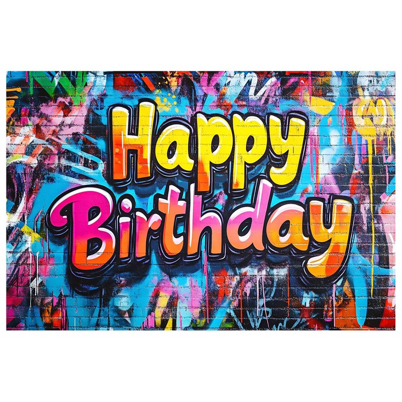 AIIKES 6x4ft Colorful Brick Wall Backdrop Retro Graffiti Happy Birthday
