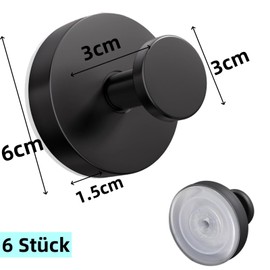 Siblaies Pack of 6 Suction Cup Hooks, Suction Hooks, Vacuum Suction Hooks, Removable, No Drilling, Suction Hooks, Towel Hooks, Wall Hooks, Stainless Steel for Kitchen, Bathroom, Smooth Window, Wall