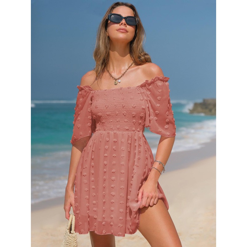 EXLURA Women's Summer Flowy Mini Sundress Square Neck High Waist